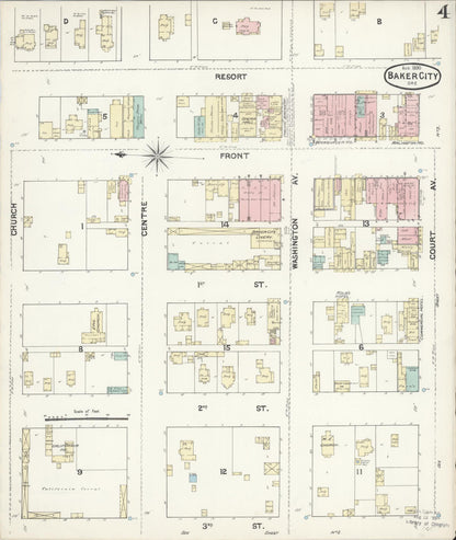 Sanborn Fire Insurance Map from Baker, Baker County, Oregon (1890), Sheet #0004 - Complete Map Set gallery image, historic Sanborn map, vintage wall art, Oregon Oregon