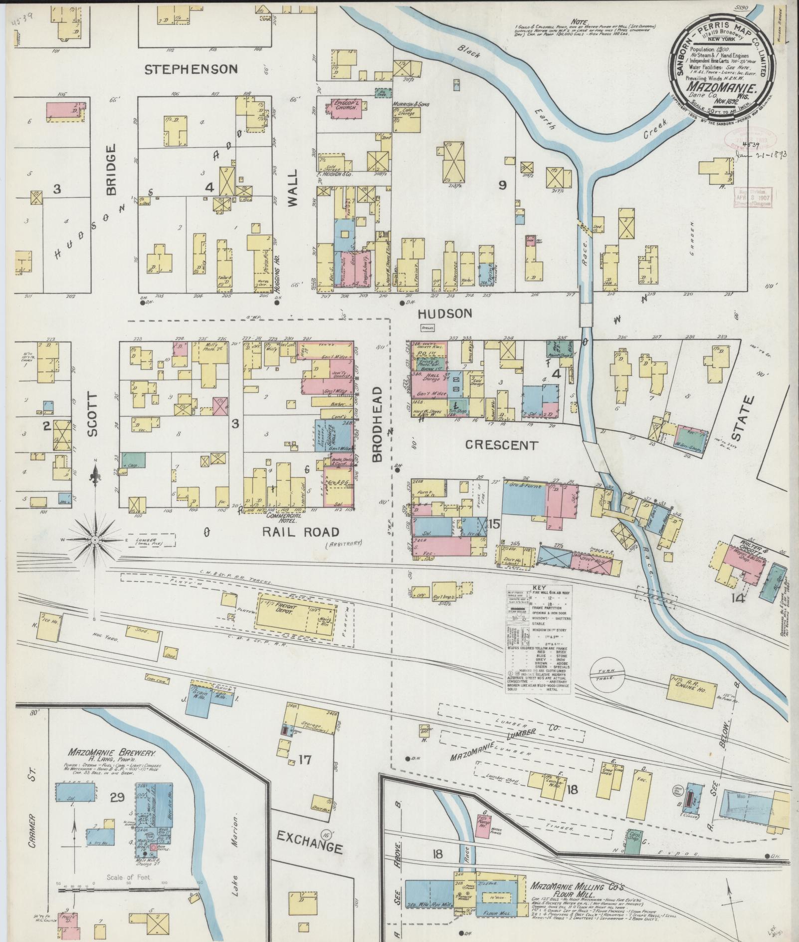 Sanborn Fire Insurance Map from Mazomanie, Dane County, Wisconsin (1892), Sheet #0001 - Historic Sanborn Fire Insurance Map Print, vintage old map wall art, antique decor, genealogy gift, Wisconsin Wisconsin map
