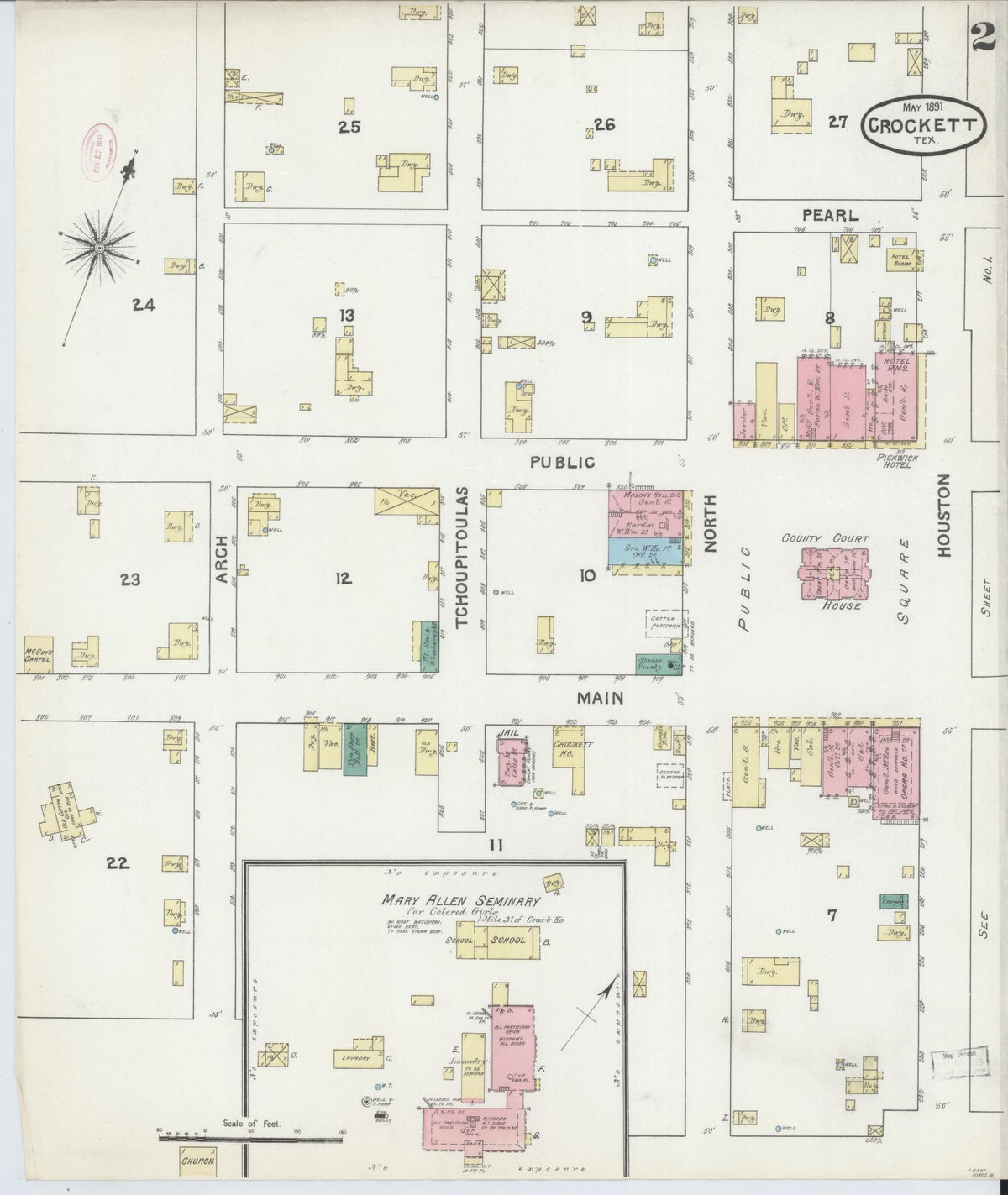 Sanborn Fire Insurance Map from Crockett, Houston County, Texas (1891), Sheet #0002 - Complete Map Set gallery image, historic Sanborn map, vintage wall art, Texas Texas