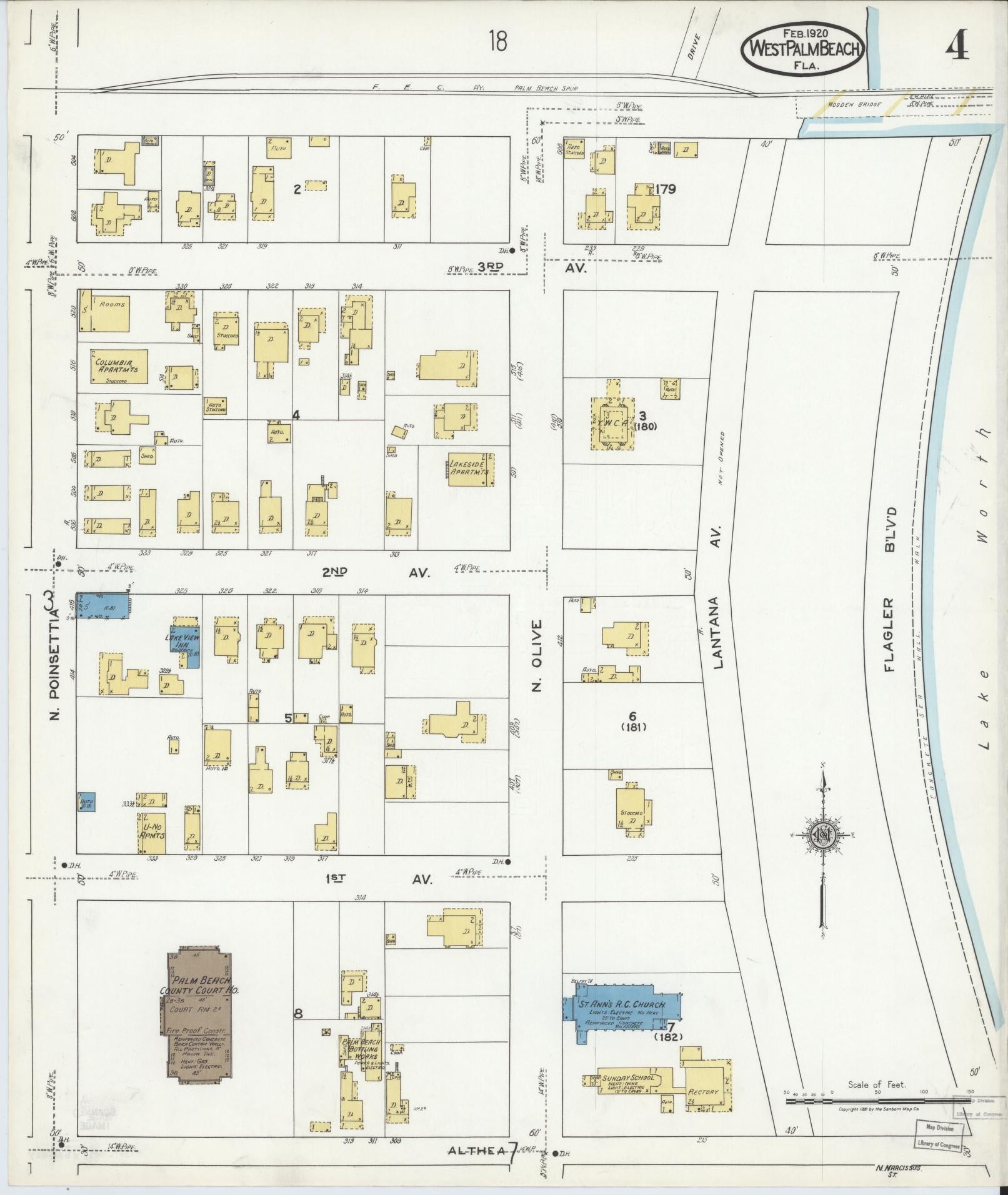 Sanborn Fire Insurance Map from West Palm Beach, Dade County, Florida (1920), Sheet #0004 - Complete Map Set gallery image, historic Sanborn map, vintage wall art, Florida Florida