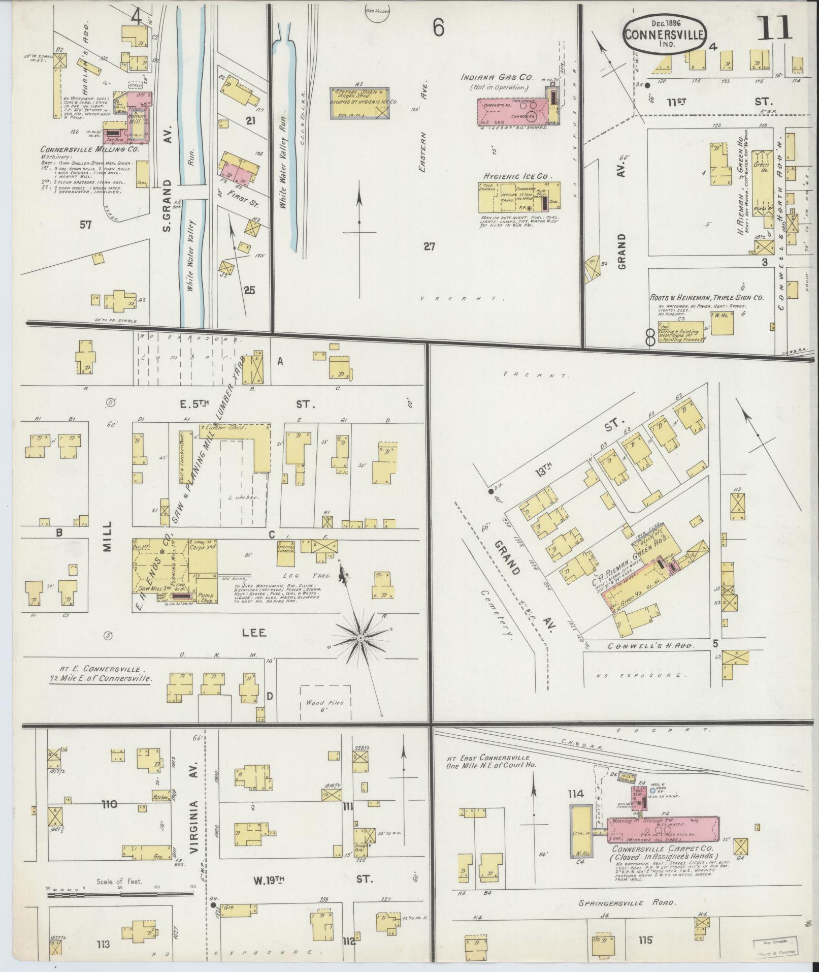 Sanborn Fire Insurance Map from Connersville, Fayette County, Indiana (1896), Sheet #0011 - Complete Map Set gallery image, historic Sanborn map, vintage wall art, Indiana Indiana