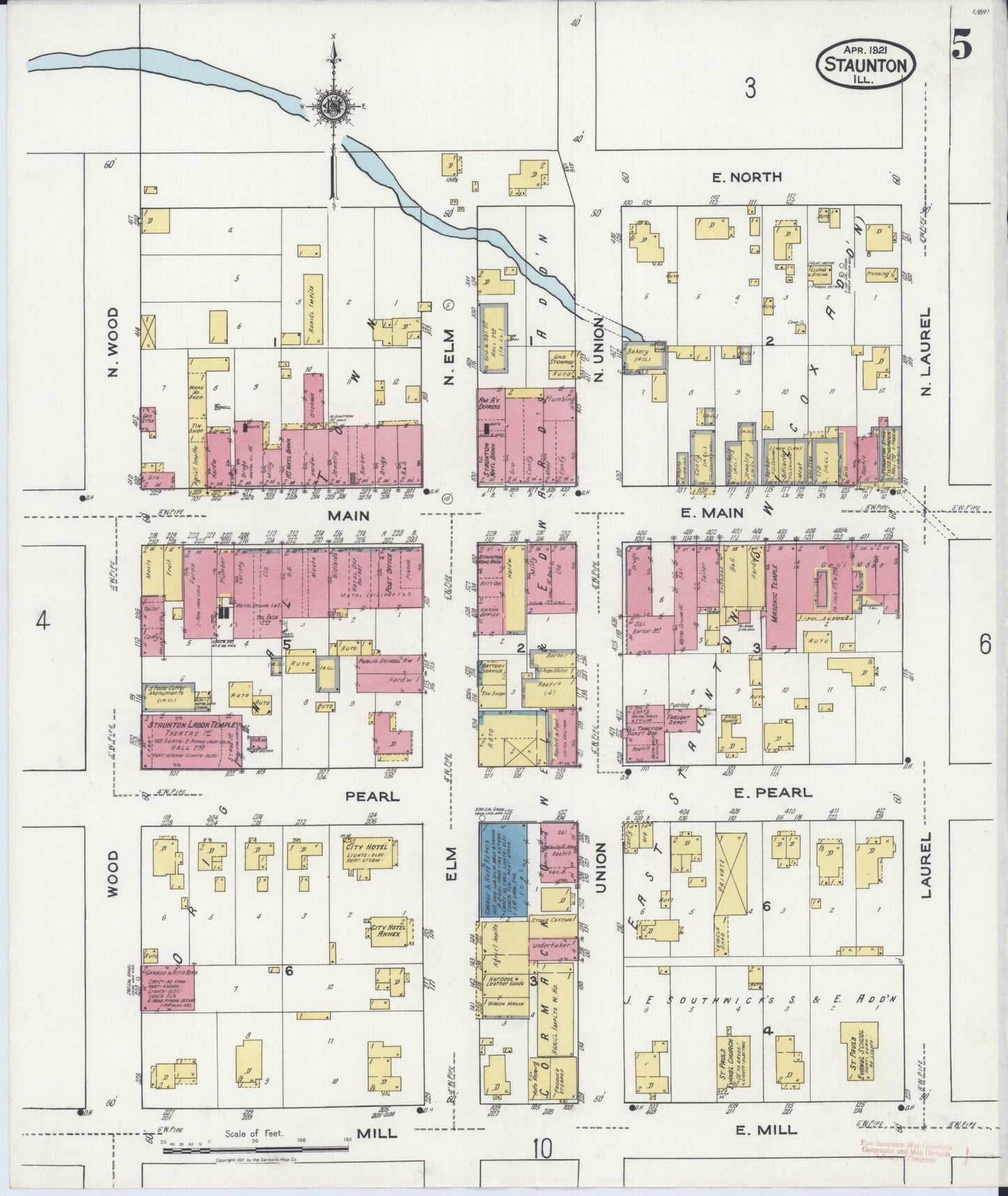 Sanborn Fire Insurance Map from Staunton, Macoupin County, Illinois (1921), Sheet #0005 - Historic Sanborn Fire Insurance Map Print, vintage old map wall art, antique decor, genealogy gift, Illinois Illinois map