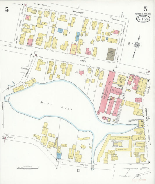 Sanborn Fire Insurance Map from Athol, Worcester County, Massachusetts (1936), Sheet #0005 - Historic Sanborn Fire Insurance Map Print, vintage old map wall art, antique decor, genealogy gift, Massachusetts Massachusetts map