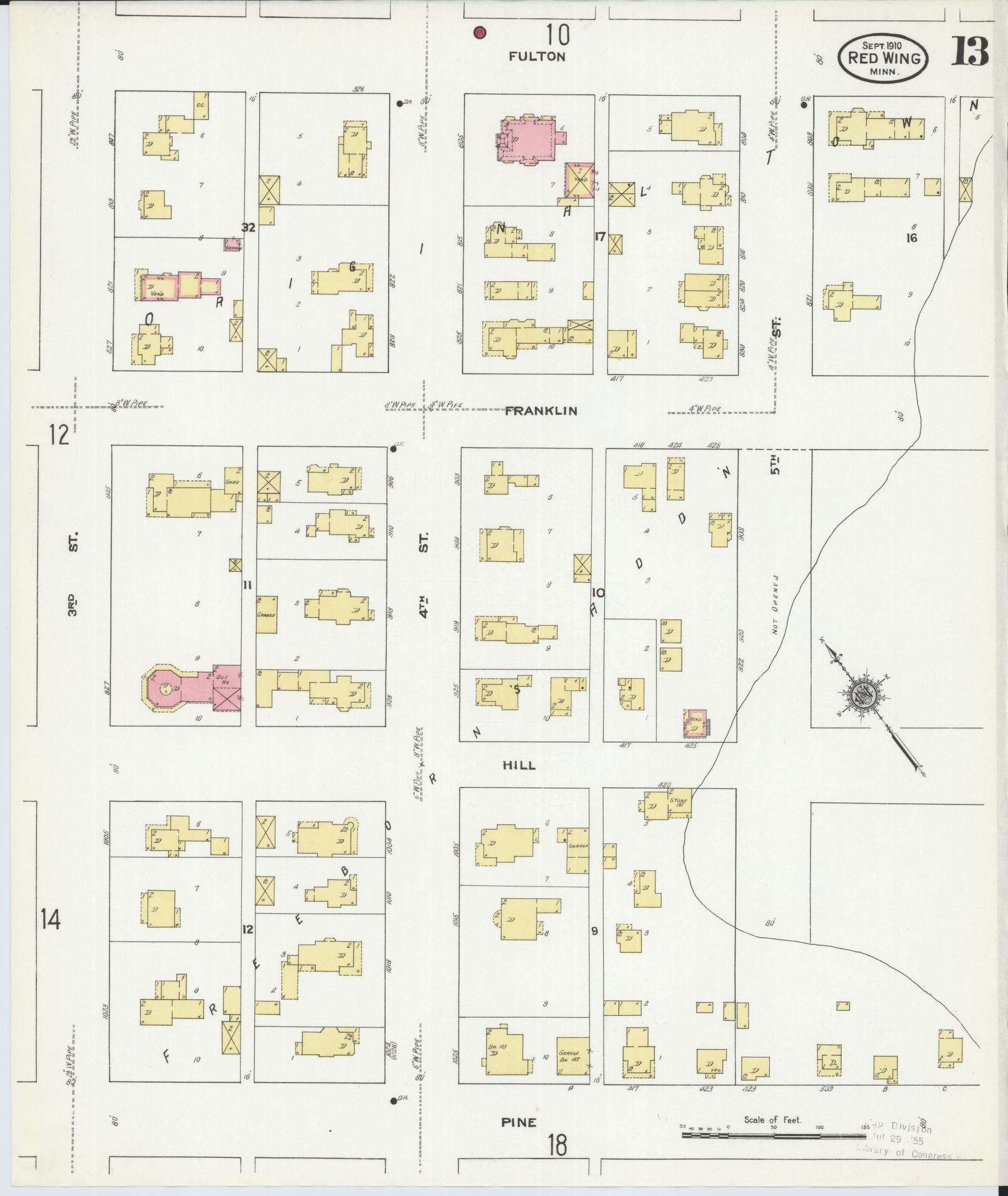 Sanborn Fire Insurance Map from Red Wing, Goodhue County, Minnesota (1910), Sheet #0013 - Historic Sanborn Fire Insurance Map Print, vintage old map wall art, antique decor, genealogy gift, Minnesota Minnesota map