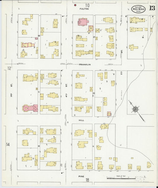 Sanborn Fire Insurance Map from Red Wing, Goodhue County, Minnesota (1910), Sheet #0013 - Historic Sanborn Fire Insurance Map Print, vintage old map wall art, antique decor, genealogy gift, Minnesota Minnesota map