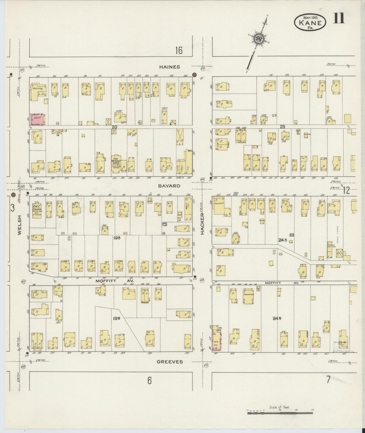 Sanborn Fire Insurance Map from Kane, McKean County, Pennsylvania (1915), Sheet #0011 - Historic Sanborn Fire Insurance Map Print, vintage old map wall art, antique decor, genealogy gift, Pennsylvania Pennsylvania map