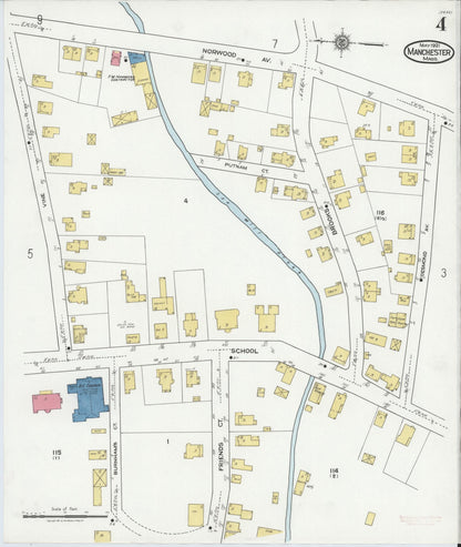 Sanborn Fire Insurance Map from Manchester, Essex County, Massachusetts (1921), Sheet #0004 - Historic Sanborn Fire Insurance Map Print, vintage old map wall art, antique decor, genealogy gift, Massachusetts Massachusetts map