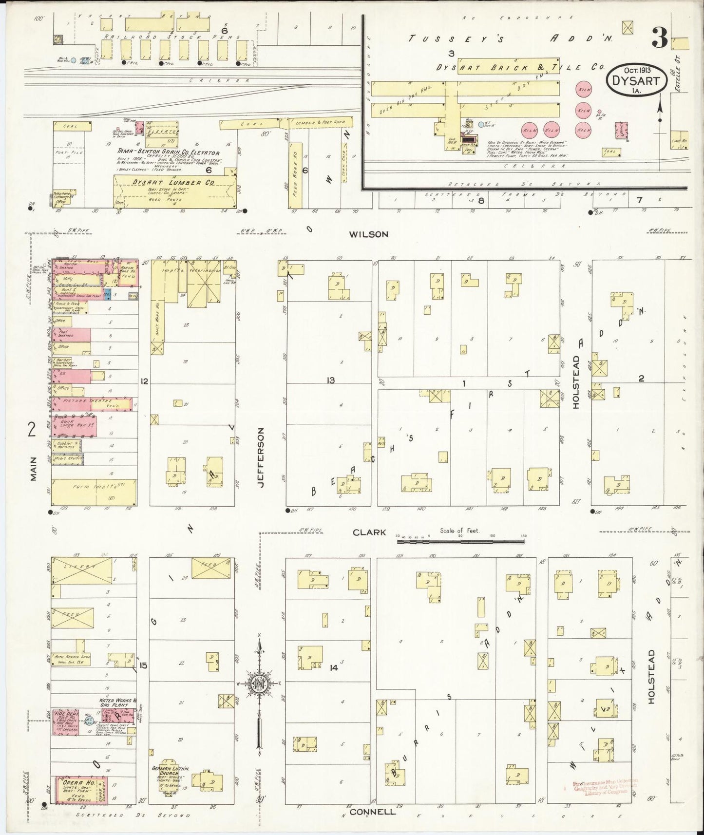Sanborn Fire Insurance Map from Dysart, Tama County, Iowa (1913), Sheet #0003 - Historic Sanborn Fire Insurance Map Print, vintage old map wall art