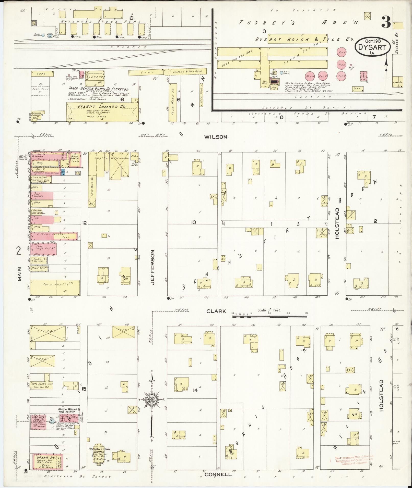 Sanborn Fire Insurance Map from Dysart, Tama County, Iowa (1913), Sheet #0003 - Historic Sanborn Fire Insurance Map Print, vintage old map wall art