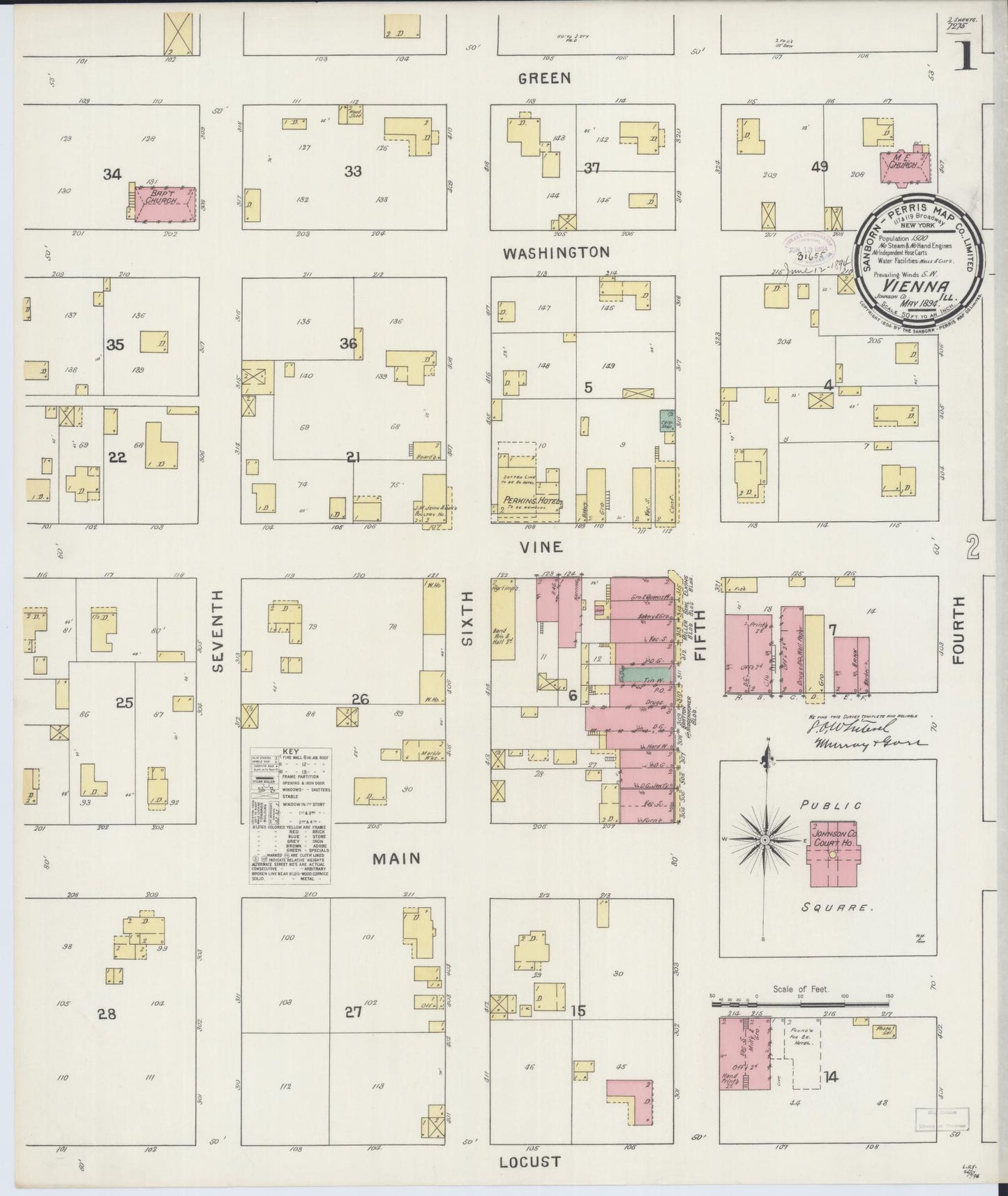 Sanborn Fire Insurance Map from Vienna, Johnson County, Illinois (1894), Sheet #0001 - Complete Map Set gallery image, historic Sanborn map, vintage wall art, Illinois Illinois