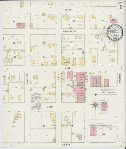 Sanborn Fire Insurance Map from Vienna, Johnson County, Illinois (1894), Sheet #0001 - Complete Map Set gallery image, historic Sanborn map, vintage wall art, Illinois Illinois