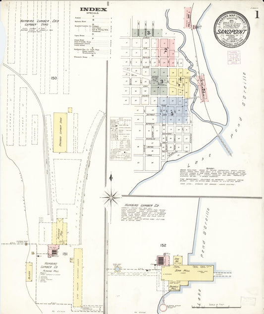 Sanborn Fire Insurance Map from Sandpoint, Bonner County, Idaho (1904), Sheet #0001 - Complete Map Set gallery image, historic Sanborn map, vintage wall art, Idaho Idaho