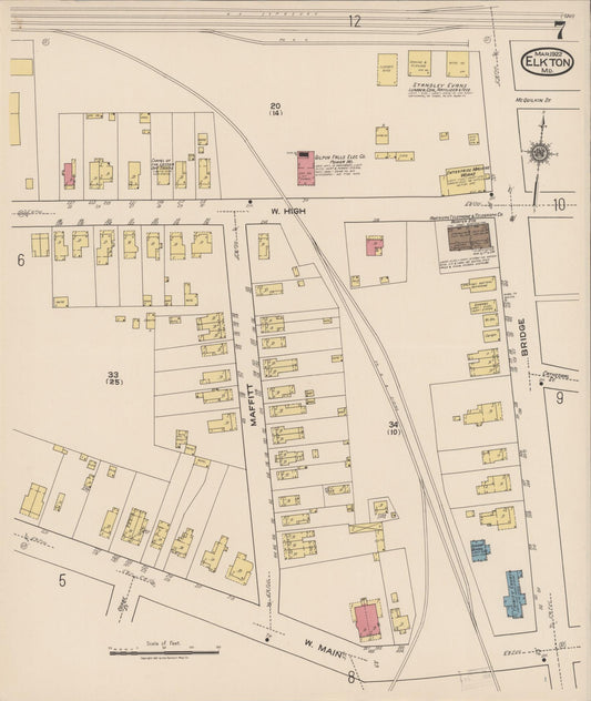 Sanborn Fire Insurance Map from Elkton, Cecil County, Maryland (1922), Sheet #0007 - Historic Sanborn Fire Insurance Map Print, vintage old map wall art, antique decor, genealogy gift, Maryland Maryland map