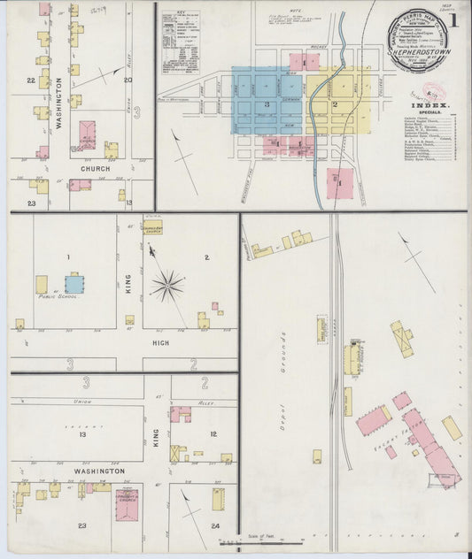 Sanborn Fire Insurance Map from Shepherdstown, Jefferson County, West Virginia (1894), Sheet #0001 - Historic Sanborn Fire Insurance Map Print, vintage old map wall art, antique decor, genealogy gift, West Virginia West Virginia map