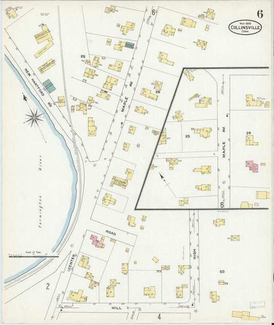 Sanborn Fire Insurance Map from Collinsville, Hartford County, Connecticut (1909), Sheet #0006 - Historic Sanborn Fire Insurance Map Print, vintage old map wall art, antique decor, genealogy gift, Connecticut Connecticut map