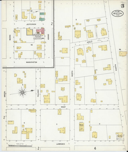Sanborn Fire Insurance Map from Macon, Noxubee County, Mississippi (1904), Sheet #0003 - Historic Sanborn Fire Insurance Map Print, vintage old map wall art, antique decor, genealogy gift, Mississippi Mississippi map