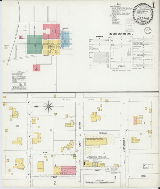 Sanborn Fire Insurance Map from Oxford, Lafayette County, Mississippi (1900), Sheet #0001 - Complete Map Set gallery image, historic Sanborn map, vintage wall art, Mississippi Mississippi