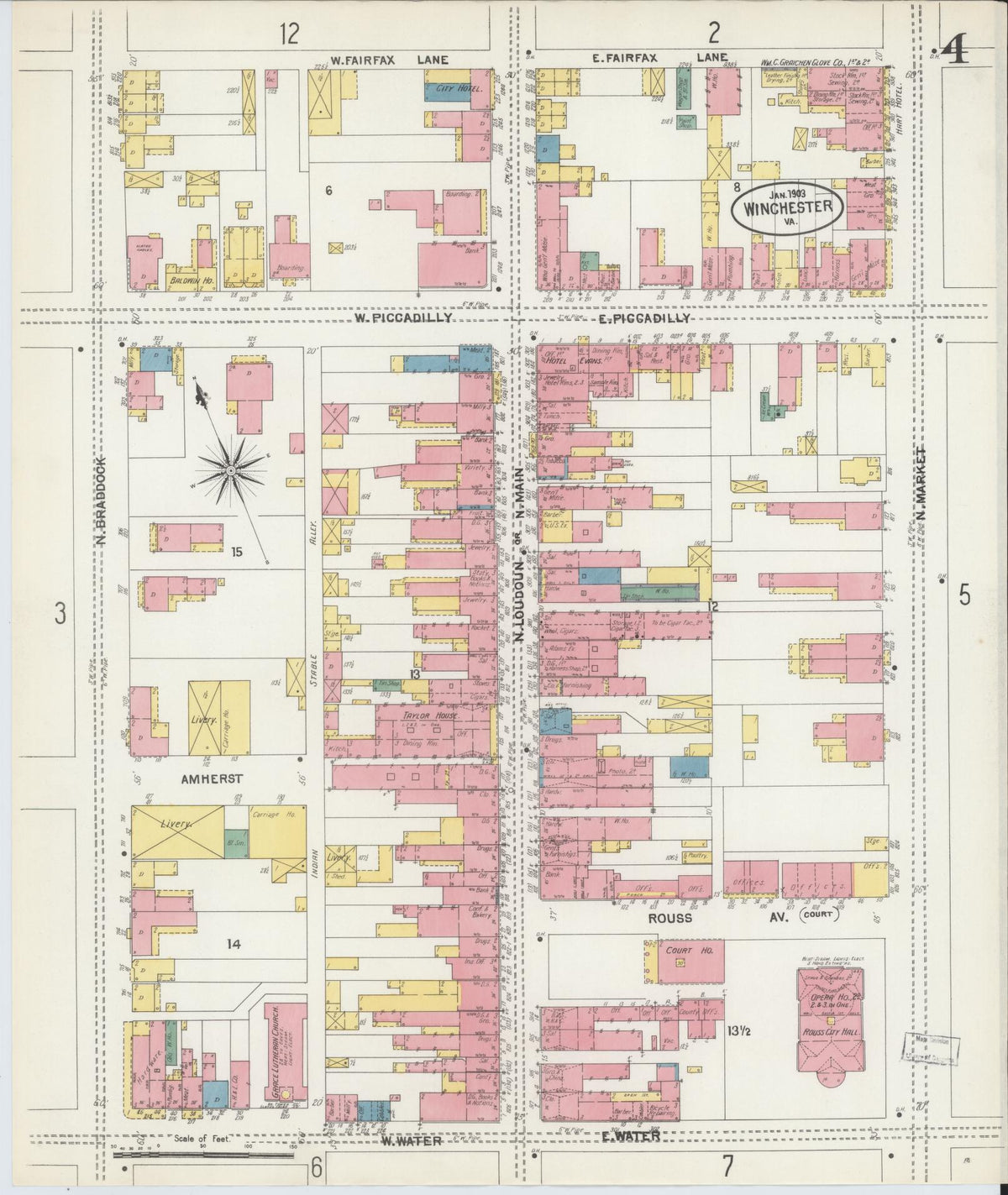 Sanborn Fire Insurance Map from Winchester, Independent Cities, Virginia (1903), Sheet #0004 - Complete Map Set gallery image, historic Sanborn map, vintage wall art, Virginia Virginia