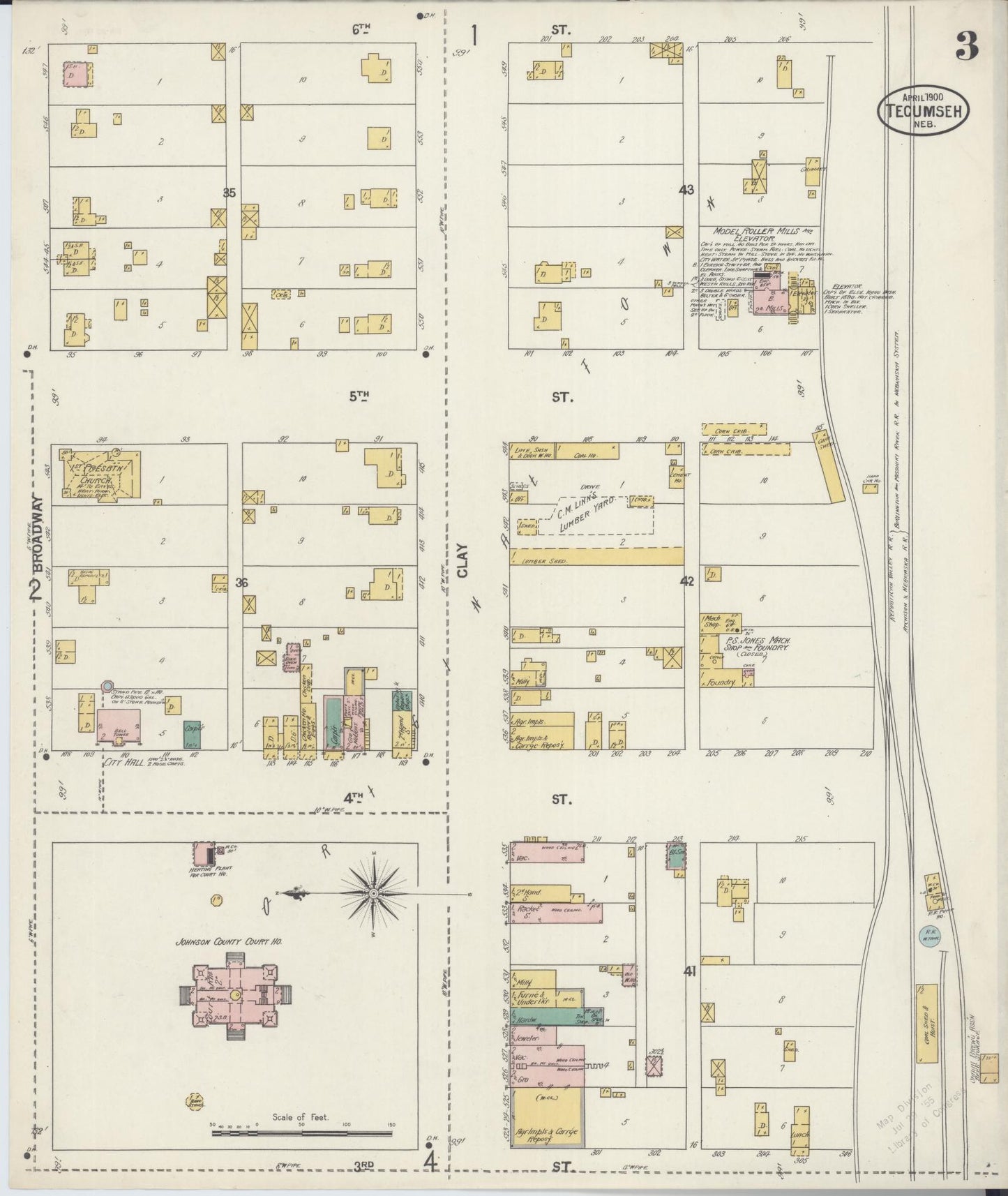 Sanborn Fire Insurance Map from Tecumseh, Johnson County, Nebraska (1900), Sheet #0003 - Complete Map Set gallery image, historic Sanborn map, vintage wall art, Nebraska Nebraska