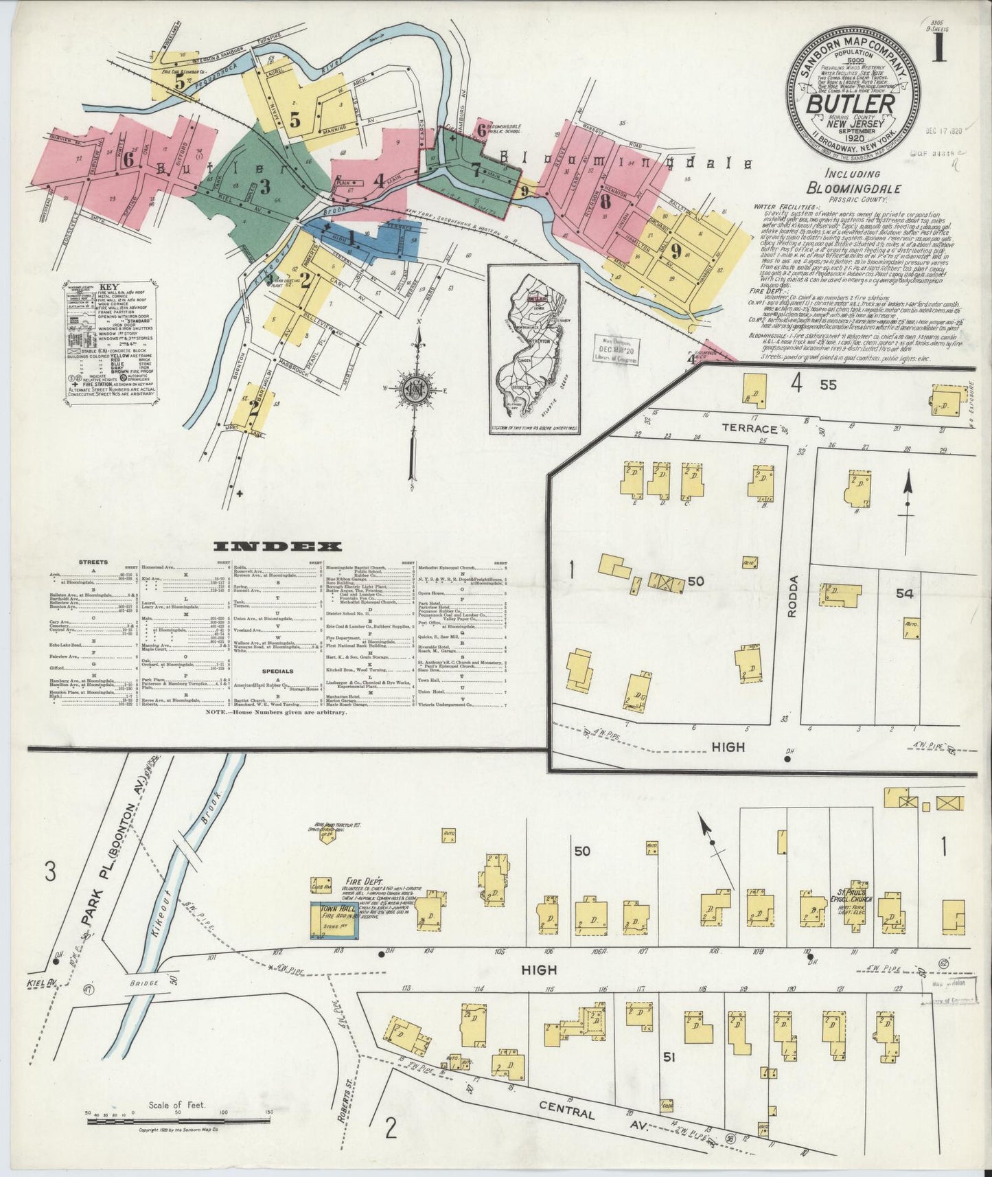 Sanborn Fire Insurance Map from Butler, Morris County, New Jersey (1920), Sheet #0001 - Complete Map Set gallery image, historic Sanborn map, vintage wall art, New Jersey New Jersey