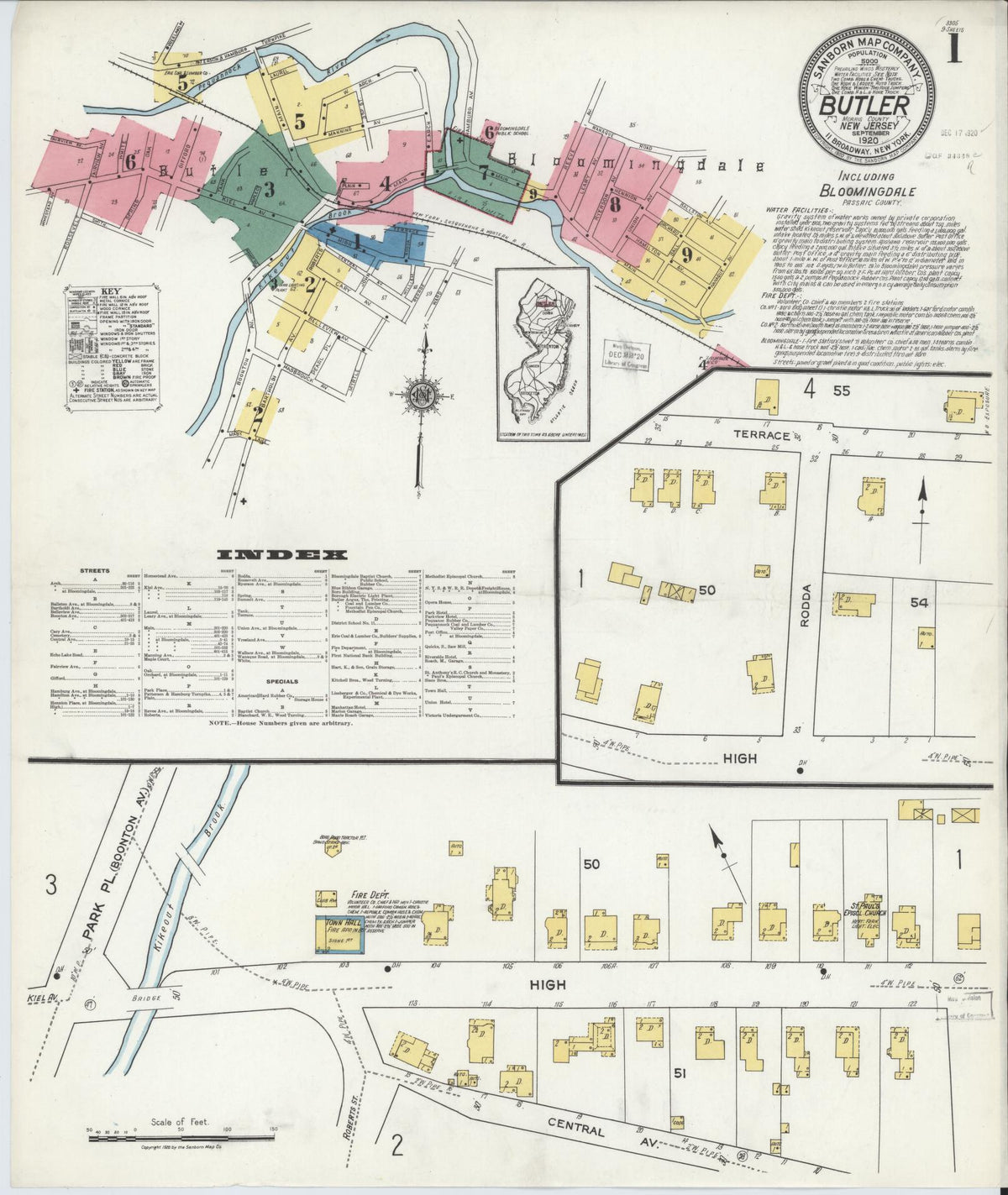 Sanborn Fire Insurance Map from Butler, Morris County, New Jersey (1920), Sheet #0001 - Complete Map Set gallery image, historic Sanborn map, vintage wall art, New Jersey New Jersey