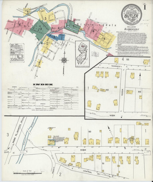 Sanborn Fire Insurance Map from Butler, Morris County, New Jersey (1920), Sheet #0001 - Complete Map Set gallery image, historic Sanborn map, vintage wall art, New Jersey New Jersey