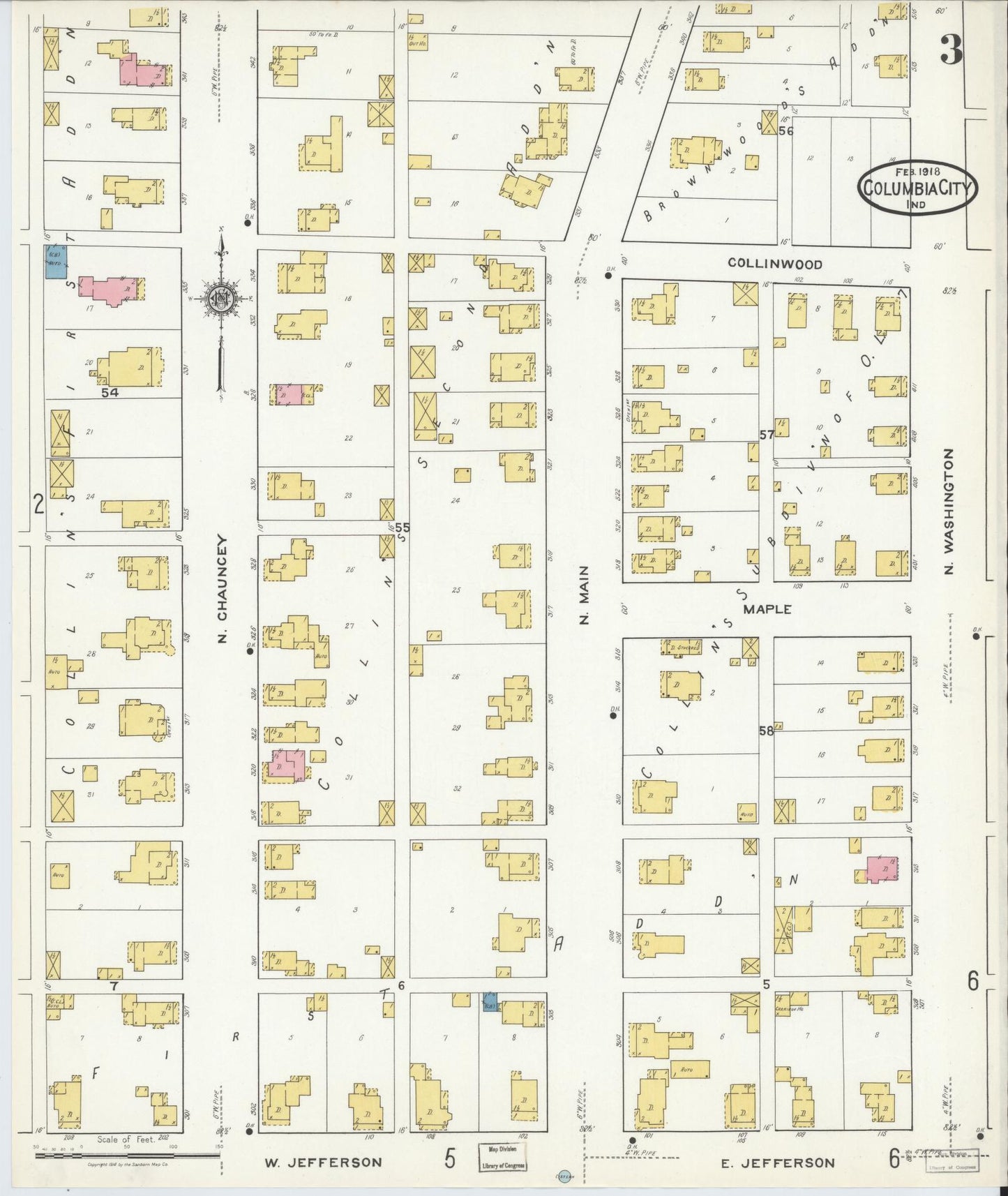 Sanborn Fire Insurance Map from Columbia City, Whitley County, Indiana (1918), Sheet #0003 - Complete Map Set gallery image, historic Sanborn map, vintage wall art, Indiana Indiana