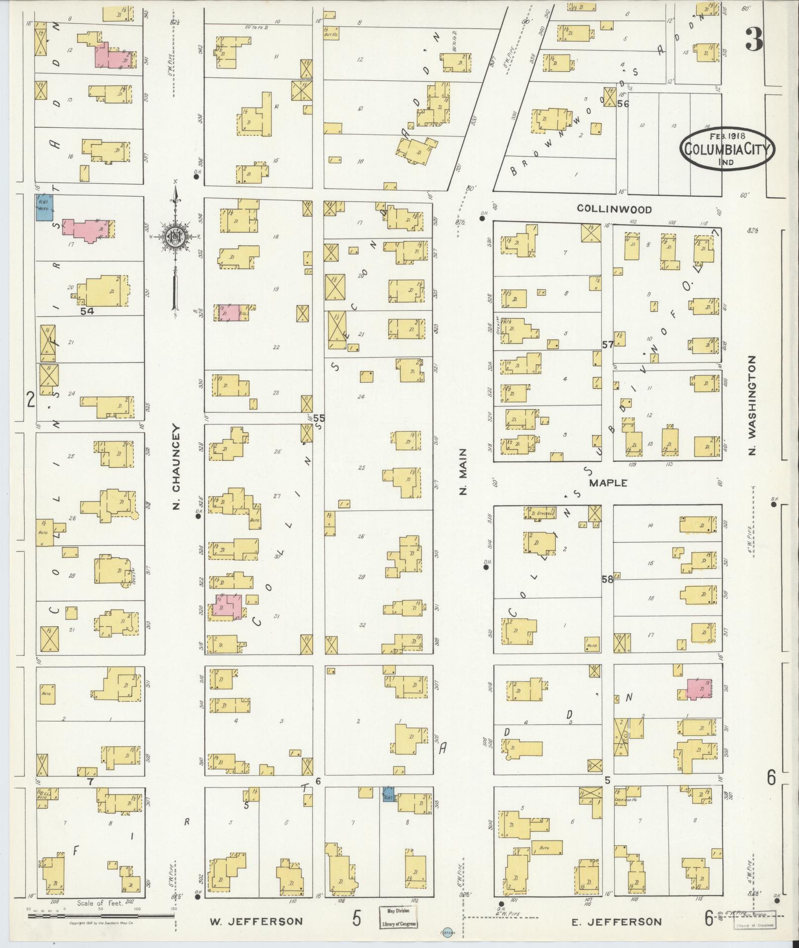 Sanborn Fire Insurance Map from Columbia City, Whitley County, Indiana (1918), Sheet #0003 - Complete Map Set gallery image, historic Sanborn map, vintage wall art, Indiana Indiana