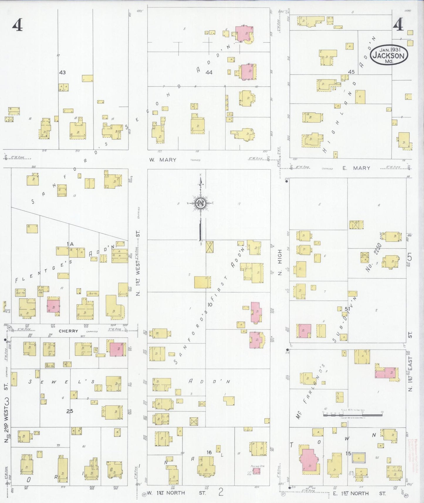 Sanborn Fire Insurance Map from Jackson, Cape Girardeau County, Missouri (1931), Sheet #0004 - Complete Map Set gallery image, historic Sanborn map, vintage wall art, Missouri Missouri