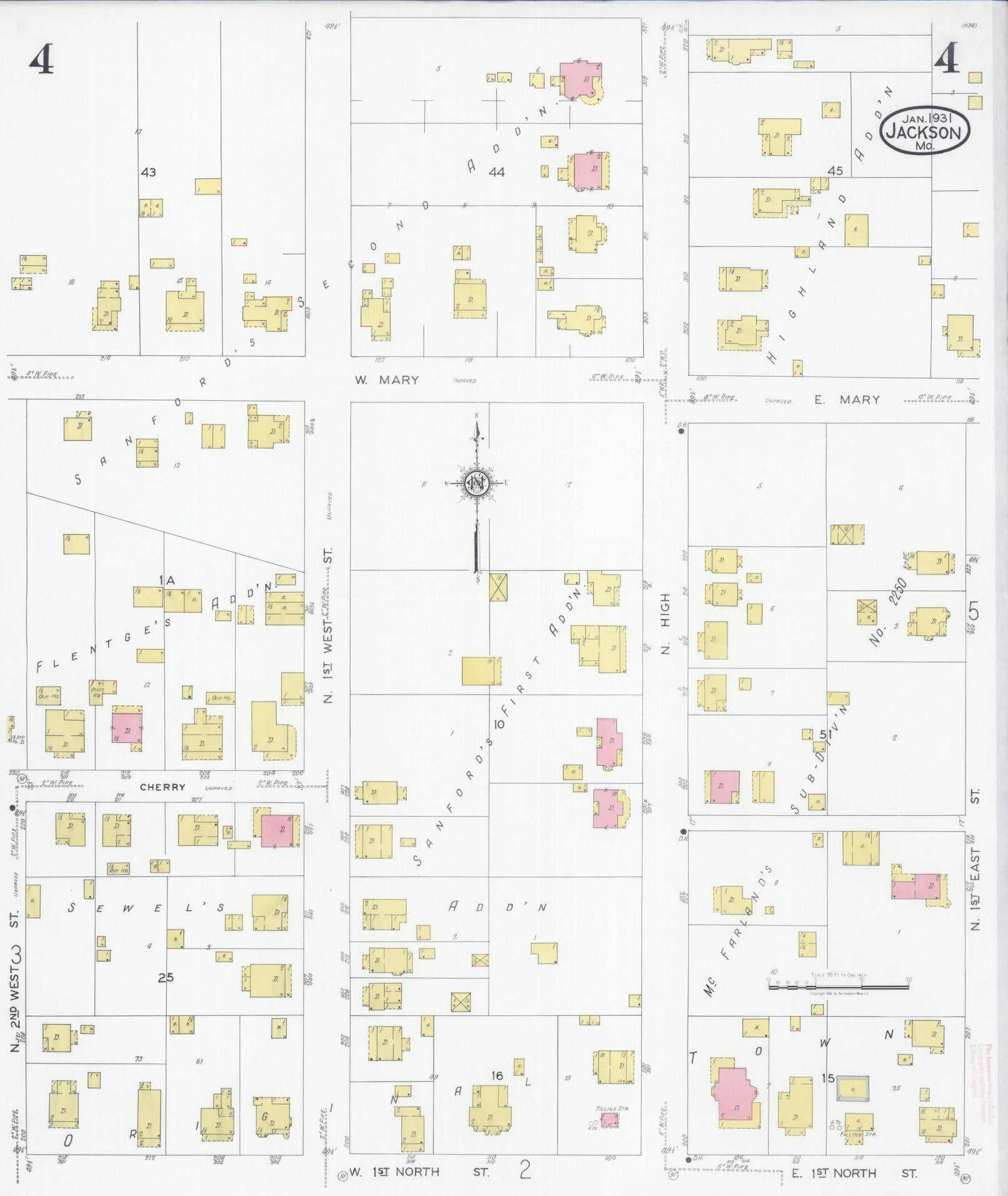 Sanborn Fire Insurance Map from Jackson, Cape Girardeau County, Missouri (1931), Sheet #0004 - Complete Map Set gallery image, historic Sanborn map, vintage wall art, Missouri Missouri