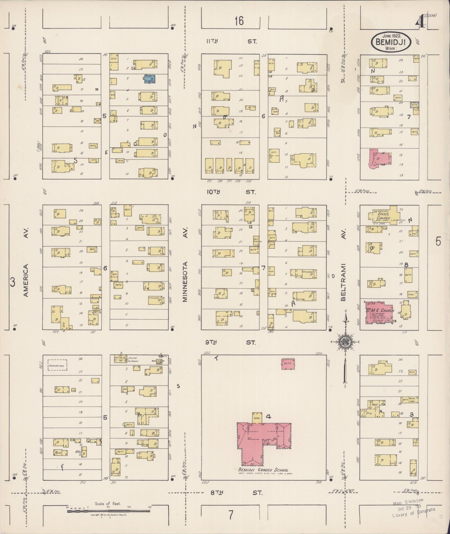 Sanborn Fire Insurance Map from Bemidji, Beltrami County, Minnesota (1922), Sheet #0004 - Historic Sanborn Fire Insurance Map Print, vintage old map wall art, antique decor, genealogy gift, Minnesota Minnesota map