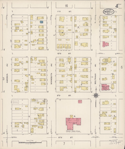 Sanborn Fire Insurance Map from Bemidji, Beltrami County, Minnesota (1922), Sheet #0004 - Historic Sanborn Fire Insurance Map Print, vintage old map wall art, antique decor, genealogy gift, Minnesota Minnesota map