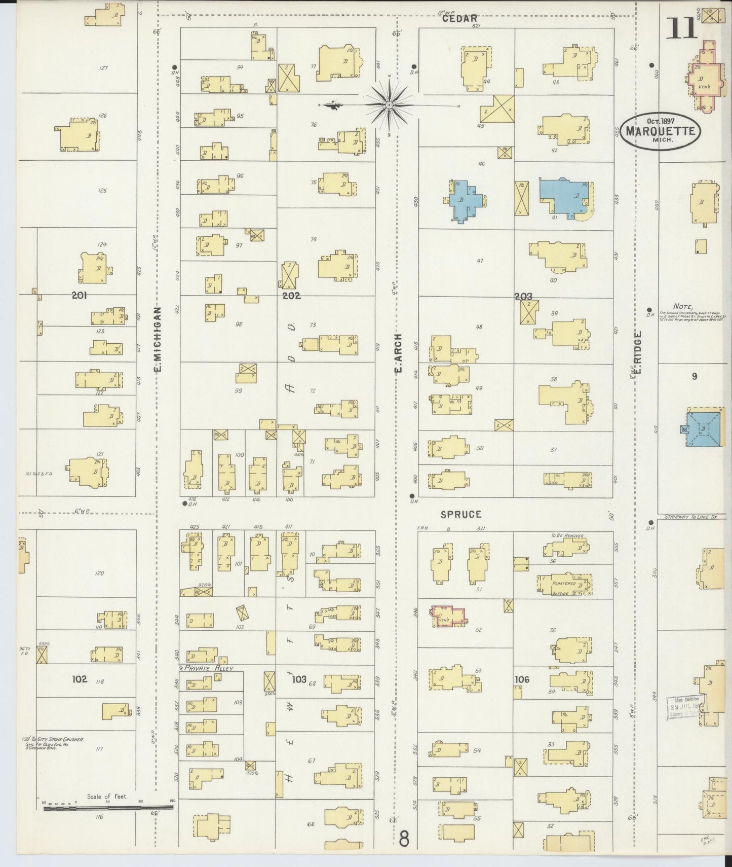 Sanborn Fire Insurance Map from Marquette, Marquette County, Michigan (1897), Sheet #0011 - Historic Sanborn Fire Insurance Map Print, vintage old map wall art, antique decor, genealogy gift, Michigan Michigan map