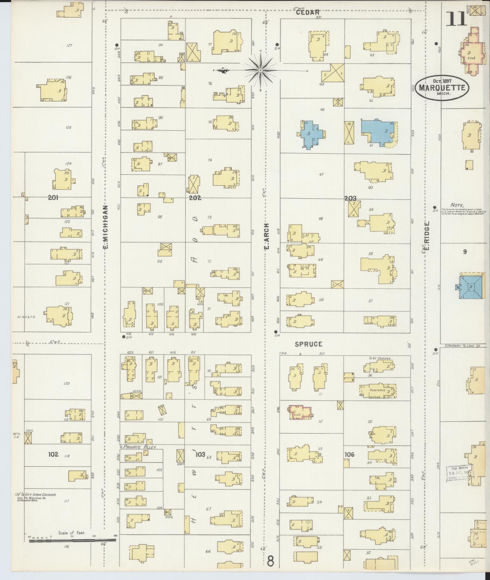 Sanborn Fire Insurance Map from Marquette, Marquette County, Michigan (1897), Sheet #0011 - Historic Sanborn Fire Insurance Map Print, vintage old map wall art, antique decor, genealogy gift, Michigan Michigan map