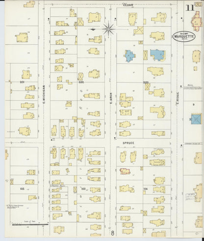 Sanborn Fire Insurance Map from Marquette, Marquette County, Michigan (1897), Sheet #0011 - Historic Sanborn Fire Insurance Map Print, vintage old map wall art, antique decor, genealogy gift, Michigan Michigan map