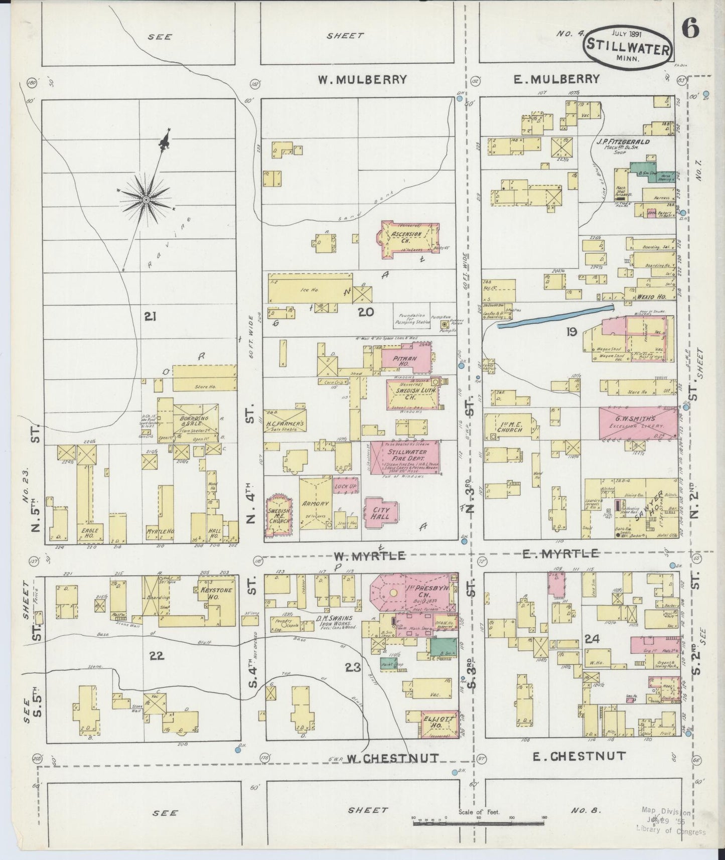 Sanborn Fire Insurance Map from Stillwater, Washington County, Minnesota (1891), Sheet #0006 - Complete Map Set gallery image, historic Sanborn map, vintage wall art, Minnesota Minnesota