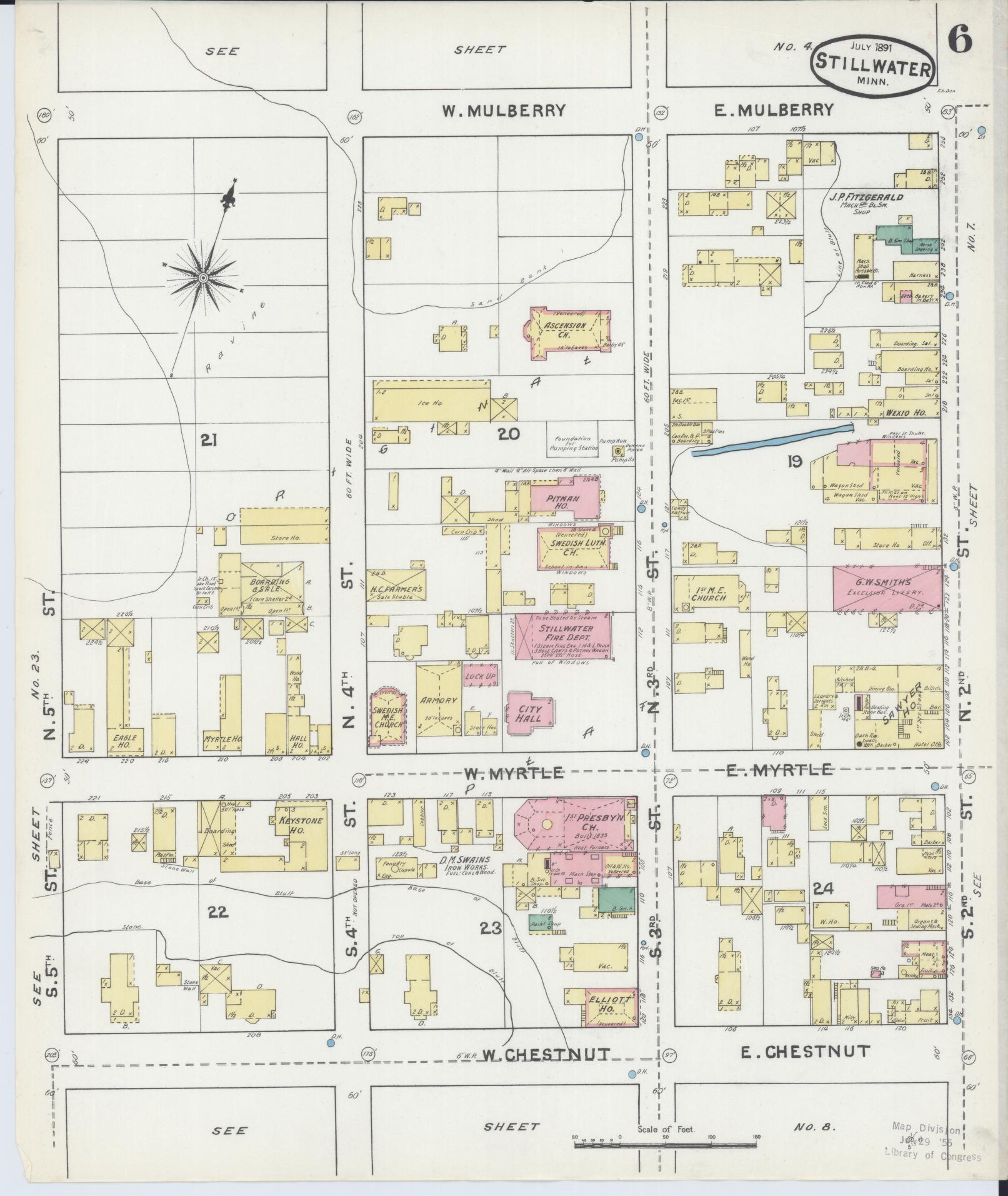 Sanborn Fire Insurance Map from Stillwater, Washington County, Minnesota (1891), Sheet #0006 - Complete Map Set gallery image, historic Sanborn map, vintage wall art, Minnesota Minnesota
