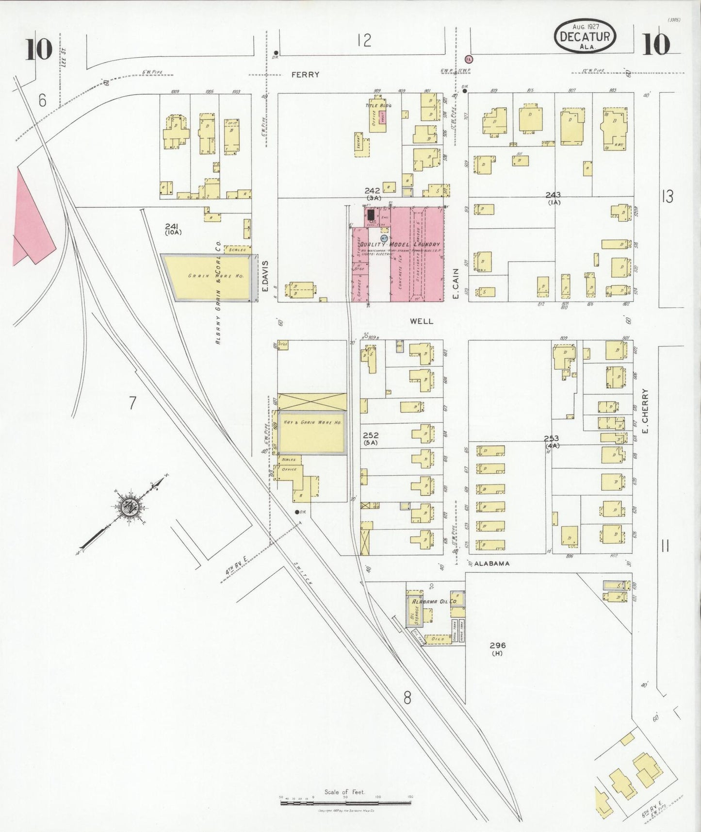 Sanborn Fire Insurance Map from Decatur, Morgan County, Alabama (1927), Sheet #0010 - Complete Map Set gallery image, historic Sanborn map, vintage wall art, Alabama Alabama