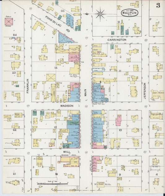 Sanborn Fire Insurance Map from Waupun, Dodge and Fond du Lac Counties, Wisconsin (1892), Sheet #0003 - Historic Sanborn Fire Insurance Map Print, vintage old map wall art, antique decor, genealogy gift, Wisconsin Wisconsin map