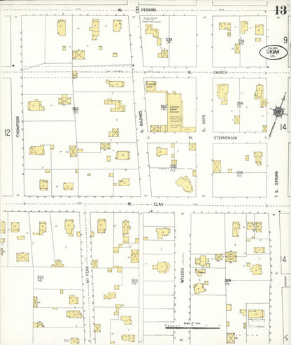 Sanborn Fire Insurance Map from Ukiah, Mendocino County, California (1911), Sheet #0013 - Complete Map Set gallery image, historic Sanborn map, vintage wall art, California California