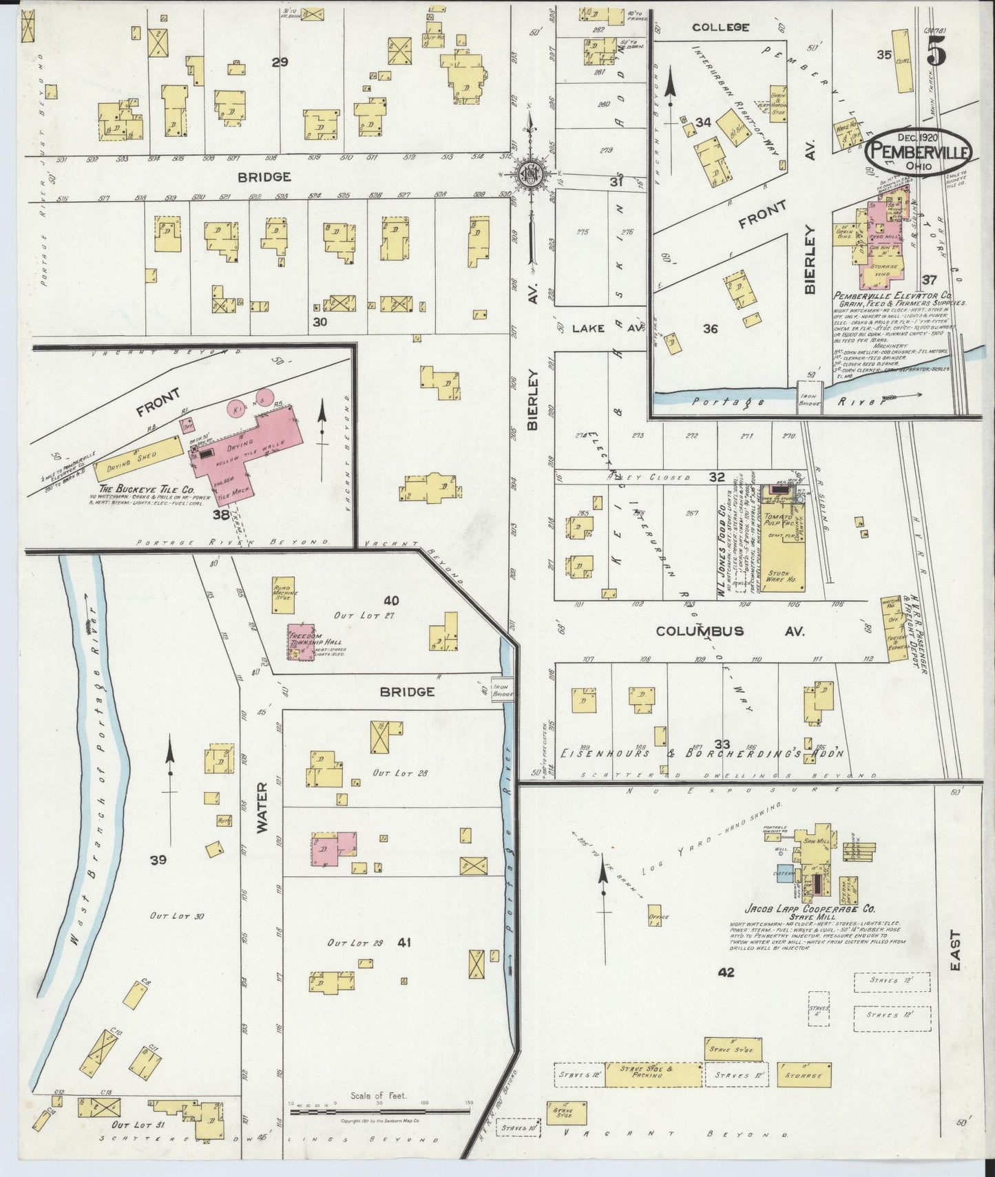 Sanborn Fire Insurance Map from Pemberville, Wood County, Ohio (1920), Sheet #0005 - Historic Sanborn Fire Insurance Map Print, vintage old map wall art, antique decor, genealogy gift, Ohio Ohio map