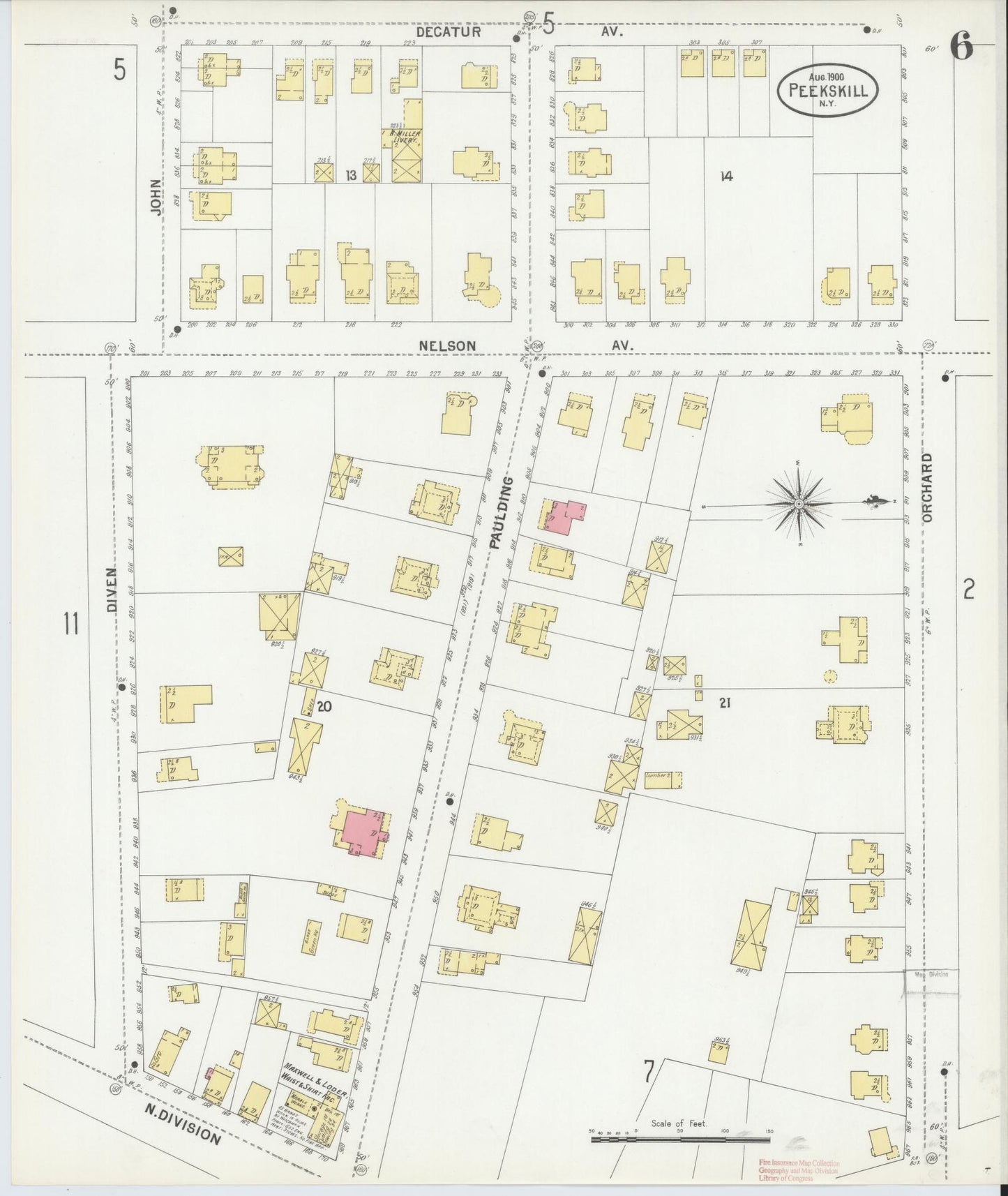 Sanborn Fire Insurance Map from Peekskill, Westchester County, New York (1900), Sheet #0006 - Complete Map Set gallery image, historic Sanborn map, vintage wall art, New York New York