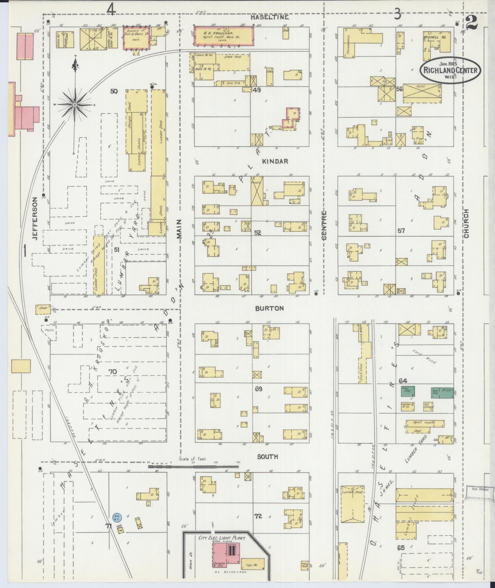 Sanborn Fire Insurance Map from Richland Center, Richland County, Wisconsin (1905), Sheet #0002 - Historic Sanborn Fire Insurance Map Print, vintage old map wall art, antique decor, genealogy gift, Wisconsin Wisconsin map