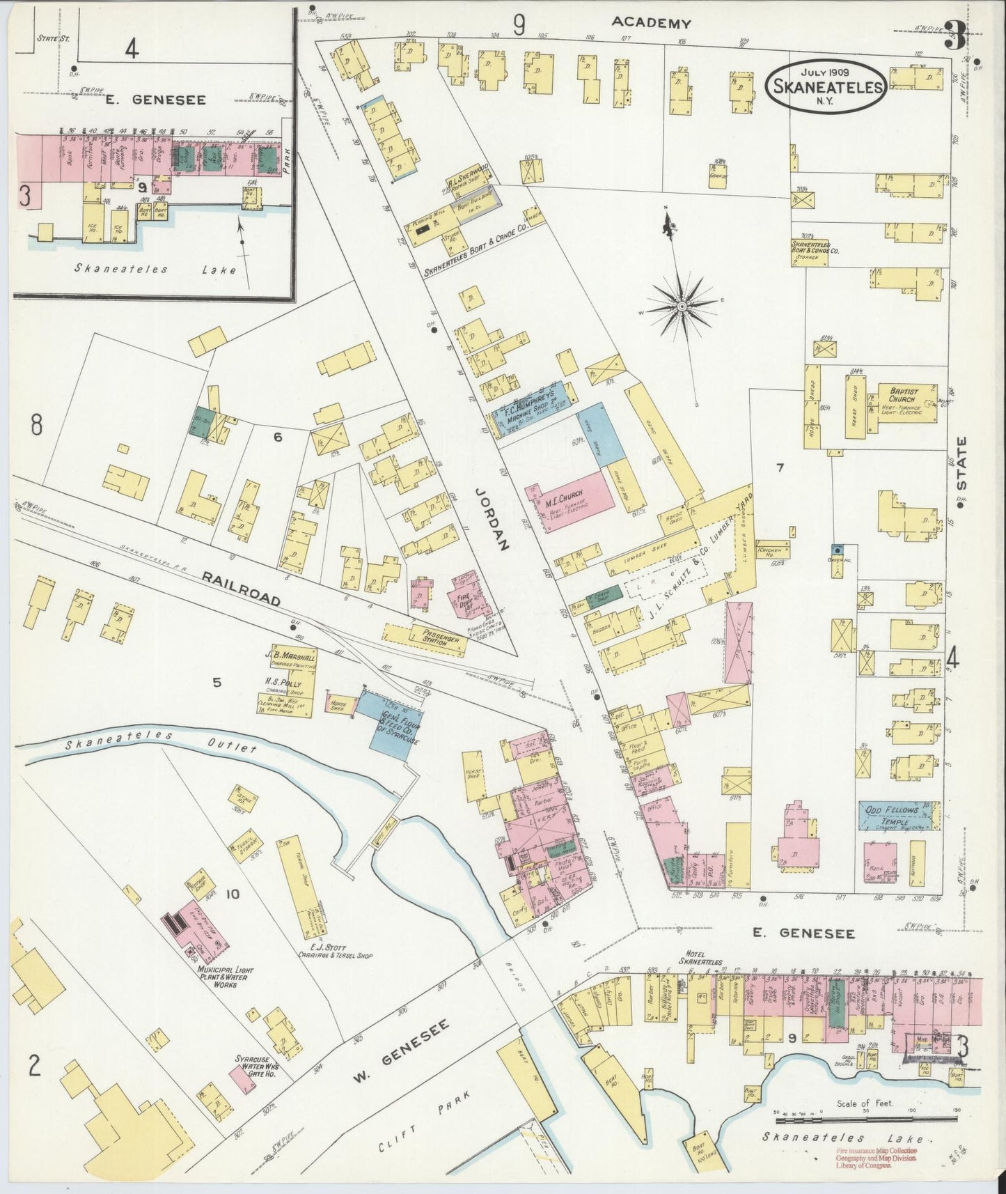 Sanborn Fire Insurance Map from Skaneateles, Onondaga County, New York (1909), Sheet #0003 - Historic Sanborn Fire Insurance Map Print, vintage old map wall art, antique decor, genealogy gift, New York New York map