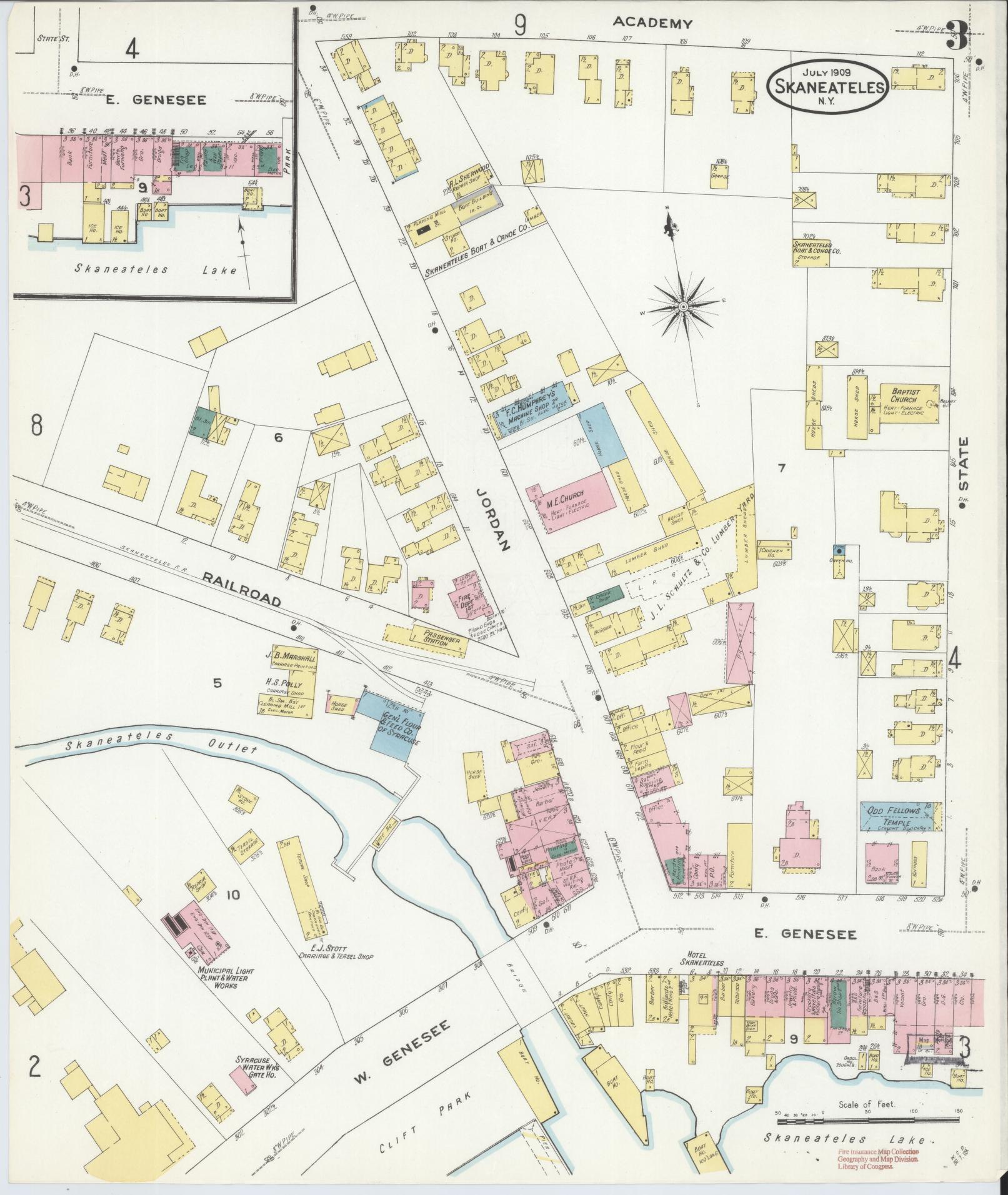 Sanborn Fire Insurance Map from Skaneateles, Onondaga County, New York (1909), Sheet #0003 - Historic Sanborn Fire Insurance Map Print, vintage old map wall art, antique decor, genealogy gift, New York New York map