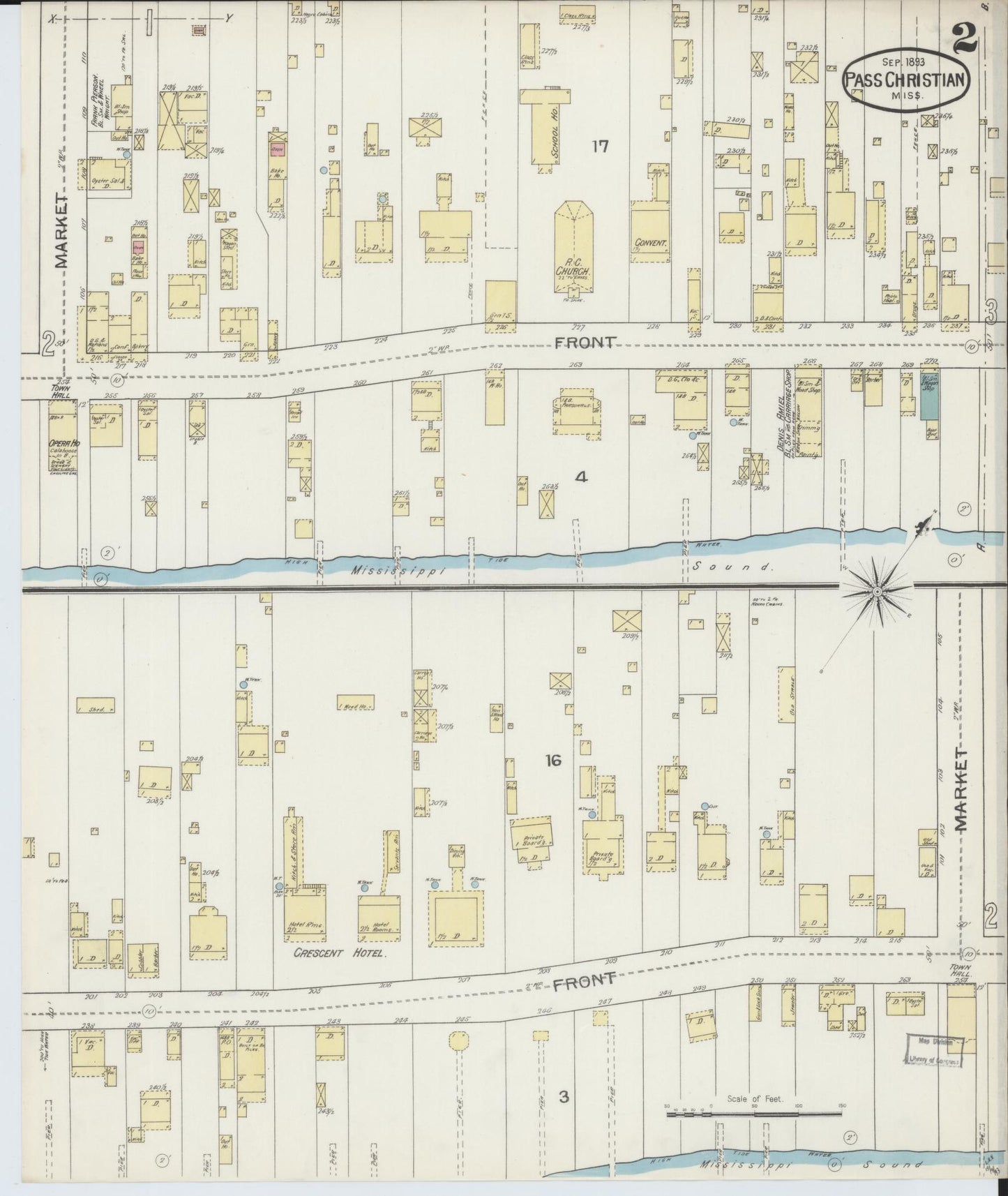 Sanborn Fire Insurance Map from Pass Christian, Harrison County, Mississippi (1893), Sheet #0002 - Complete Map Set gallery image, historic Sanborn map, vintage wall art, Mississippi Mississippi