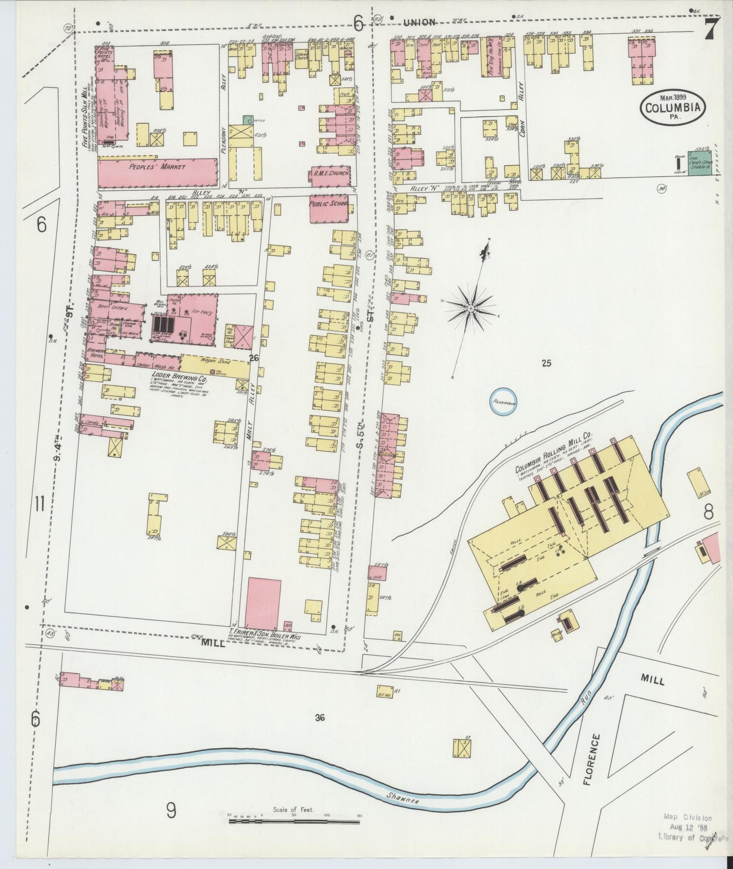 Sanborn Fire Insurance Map from Columbia, Lancaster County, Pennsylvania (1899), Sheet #0007 - Historic Sanborn Fire Insurance Map Print, vintage old map wall art, antique decor, genealogy gift, Pennsylvania Pennsylvania map