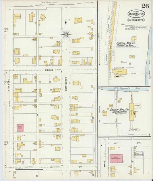 Sanborn Fire Insurance Map from Huntington, Cabell County, West Virginia (1898), Sheet #0026 - Historic Sanborn Fire Insurance Map Print, vintage old map wall art, antique decor, genealogy gift, West Virginia West Virginia map