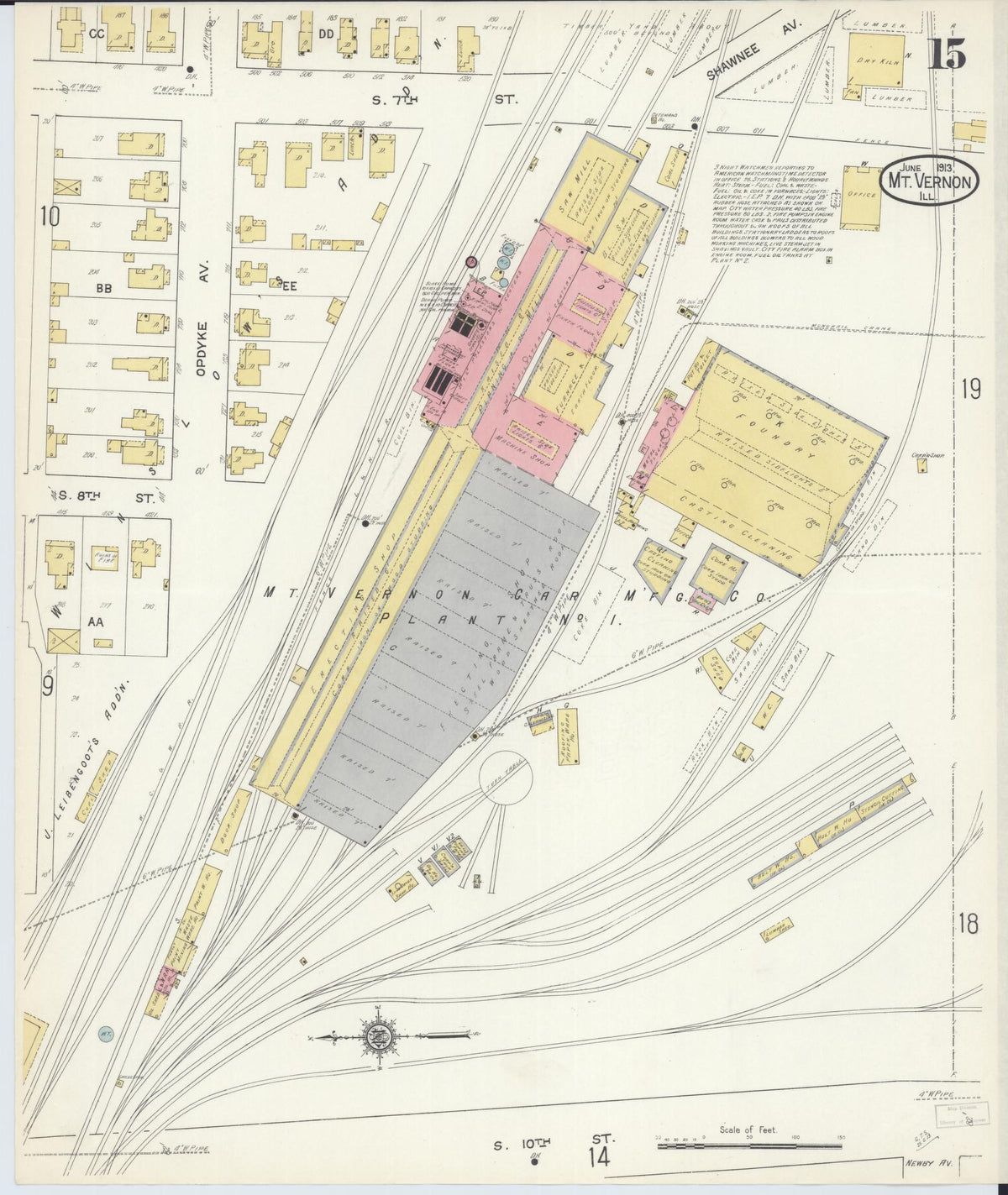 Sanborn Fire Insurance Map from Mount Vernon, Jefferson County, Illinois (1913), Sheet #0015 - Historic Sanborn Fire Insurance Map Print, vintage old map wall art, antique decor, genealogy gift, Illinois Illinois map
