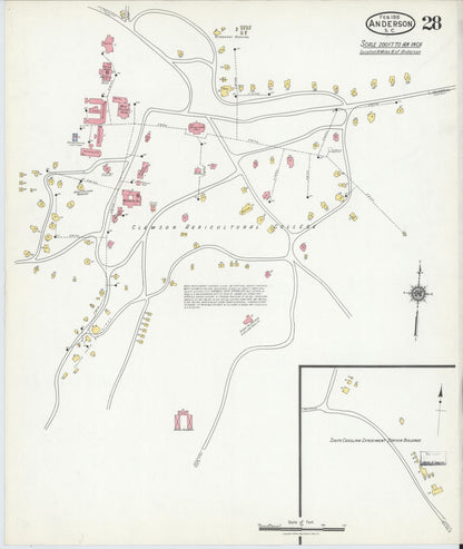 Sanborn Fire Insurance Map from Anderson, Anderson County, South Carolina (1918), Sheet #0028 - Complete Map Set gallery image, historic Sanborn map, vintage wall art, South Carolina South Carolina